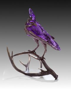 Cast Bronze and Glass sculpture, "Purple Raven", by Danae Bennett-Miller