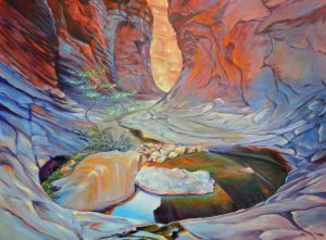 The shapes of the rocks of the Grand Canyon are otherworldly, and David Kinker has captured them in his new series of paintings.