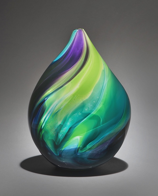 purple green blue hand-blown glass vase by Nancy Becker