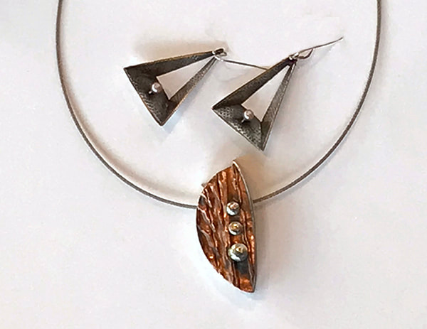 Silver + Copper Necklace and Pearl Earrings — Judy Clinton
