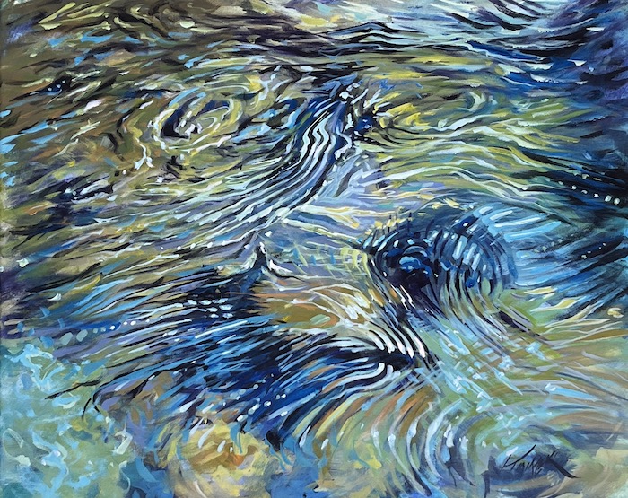 A painting looking straight down into water by David Kinker