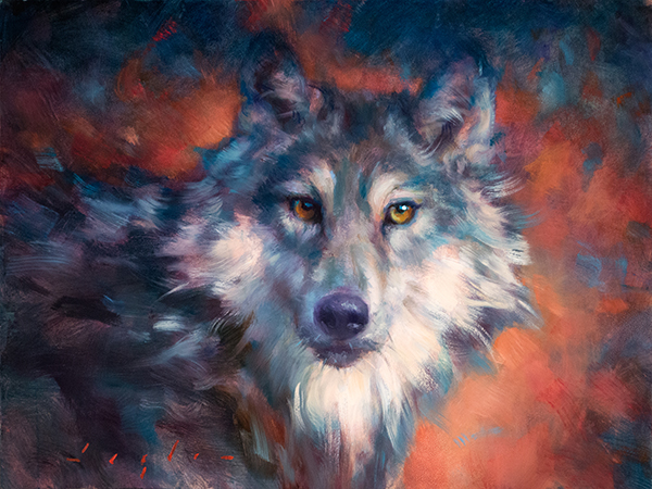 A wild Gray Wolf in Katherine Taylor's August 2022 exhibit