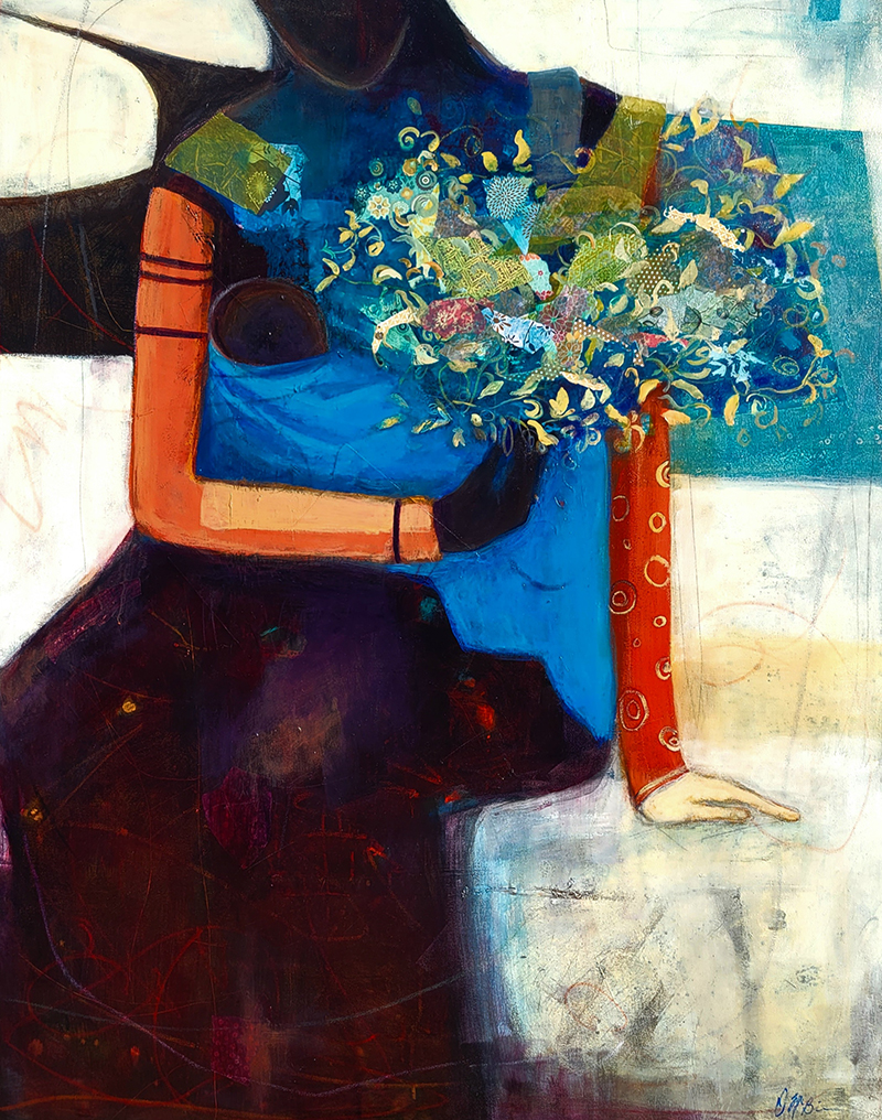 "I Am So in Love With You" is a semi-abstract figurative painting by Dee McBrien-Lee in her June 2023 exhibit at Tumalo Art Co. in Bend, Oregon