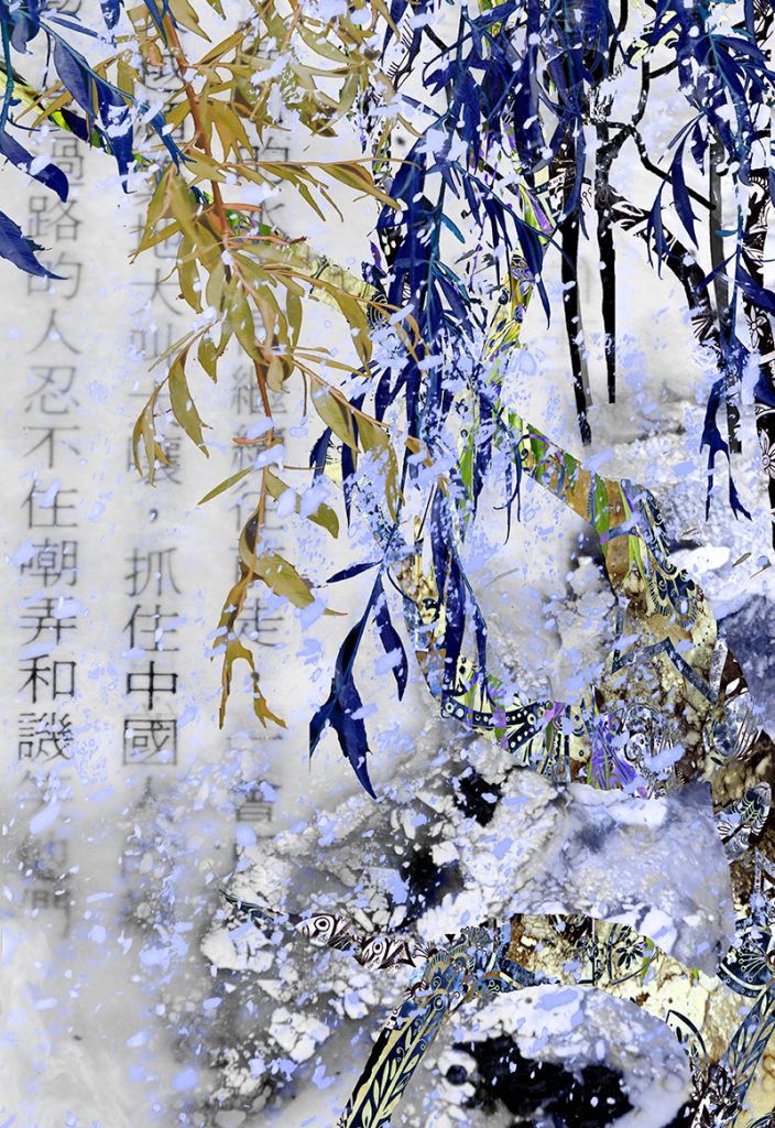 Bamboo and oriental feeling in winter blues by Dorothy Freudenberg.