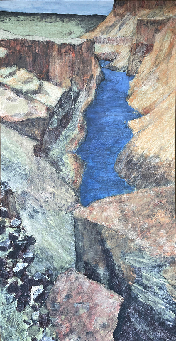 "Fractures and Interludes" is a painting of a canyon in Central Oregon by Anne Gibson.