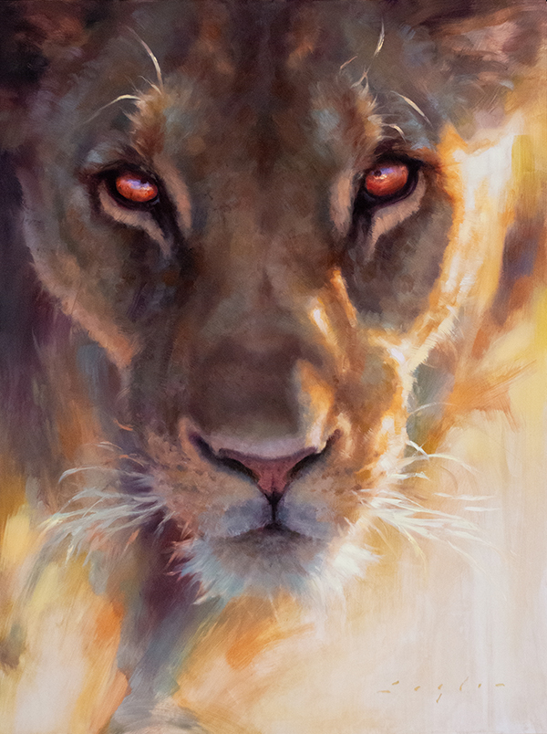 Close-up of a cougar and oil painting by Katherine Taylor