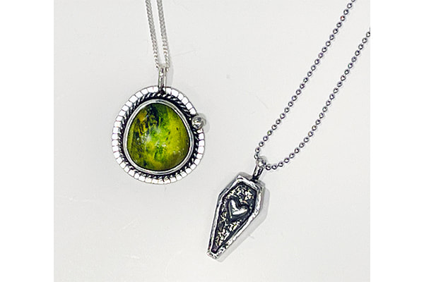 Olive Opal and Coffin Heart necklaces — Grace Gasior