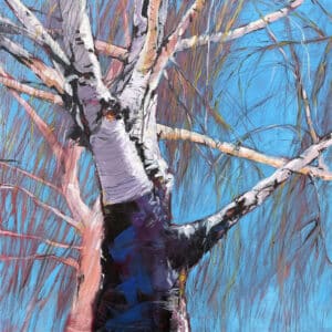 Graphic image of birch tree in strong light